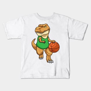 Dinosaur at Sports with Basketball Kids T-Shirt